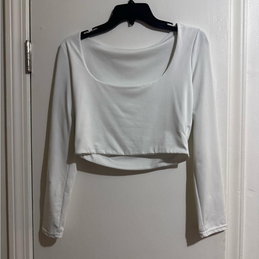 SHEIN White Long Sleeve Crop Top